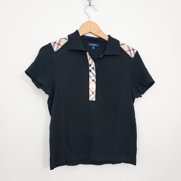 Burberry Nova Check Trim Polo Shirt in Black Medium - Picture 1 of 6